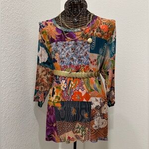 Johnny Was Colorful Patchwork Long Sleeve Dress